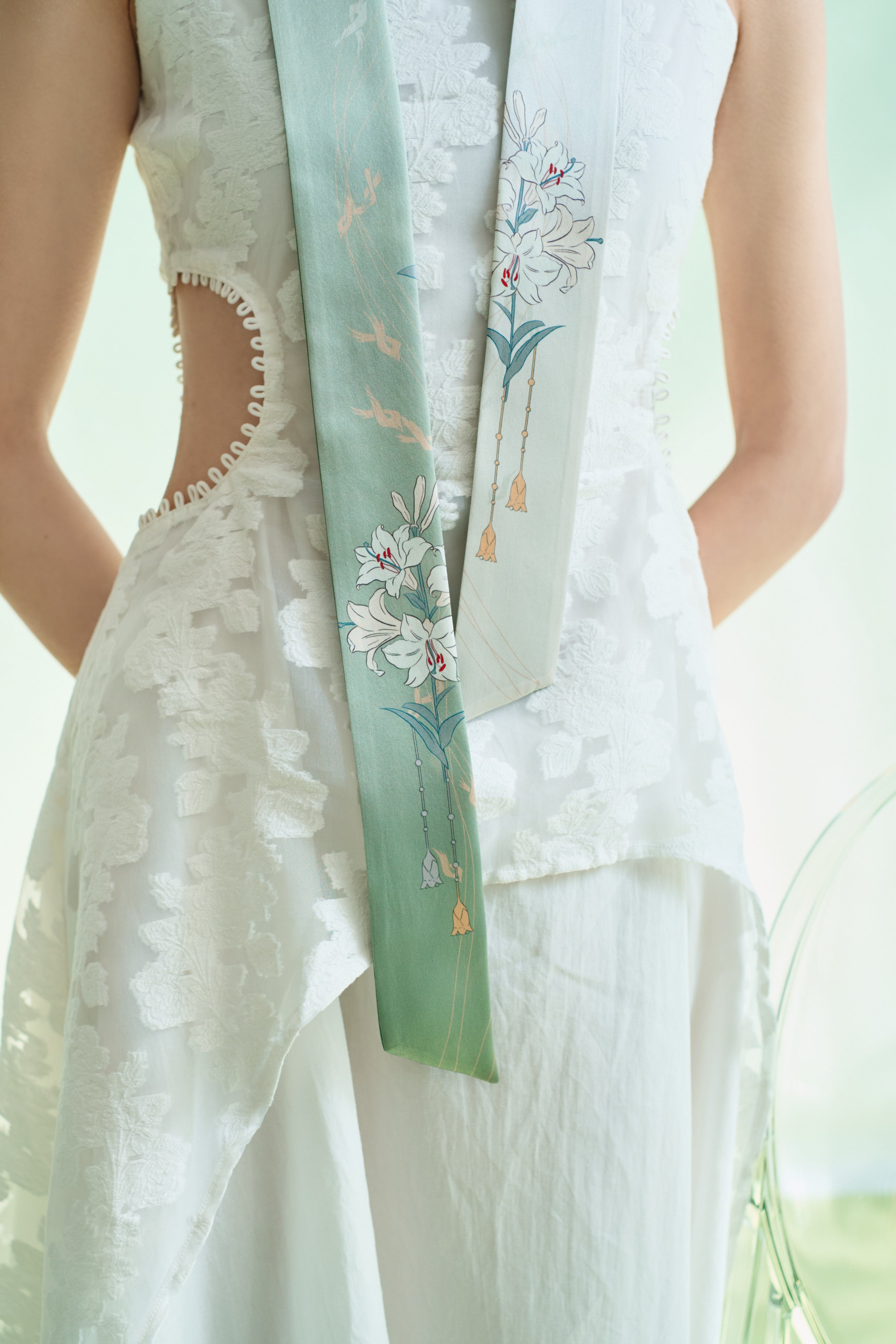 "Lily" Silk Skinny Scarf - Green - LOST PATTERN Silk Skinny Scarf