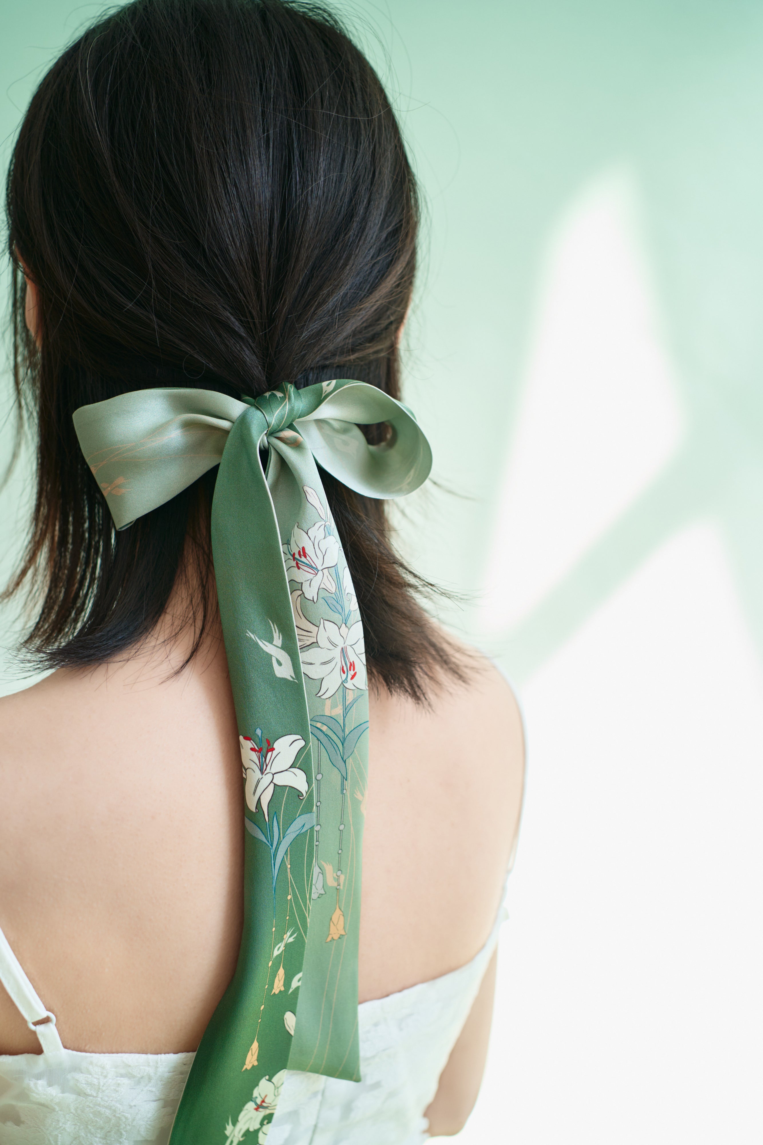 "Lily" Silk Skinny Scarf - Green - LOST PATTERN Silk Skinny Scarf