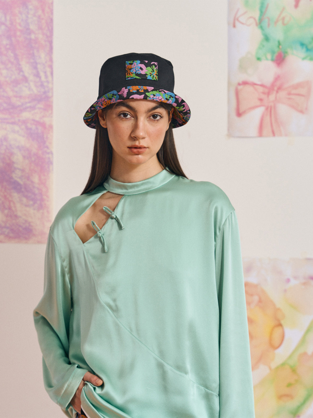 FRIDA X LOST PATTERN "Frida's Garden" Jacquard Reversible Bucket Hat - Black - LOST PATTERN Hats