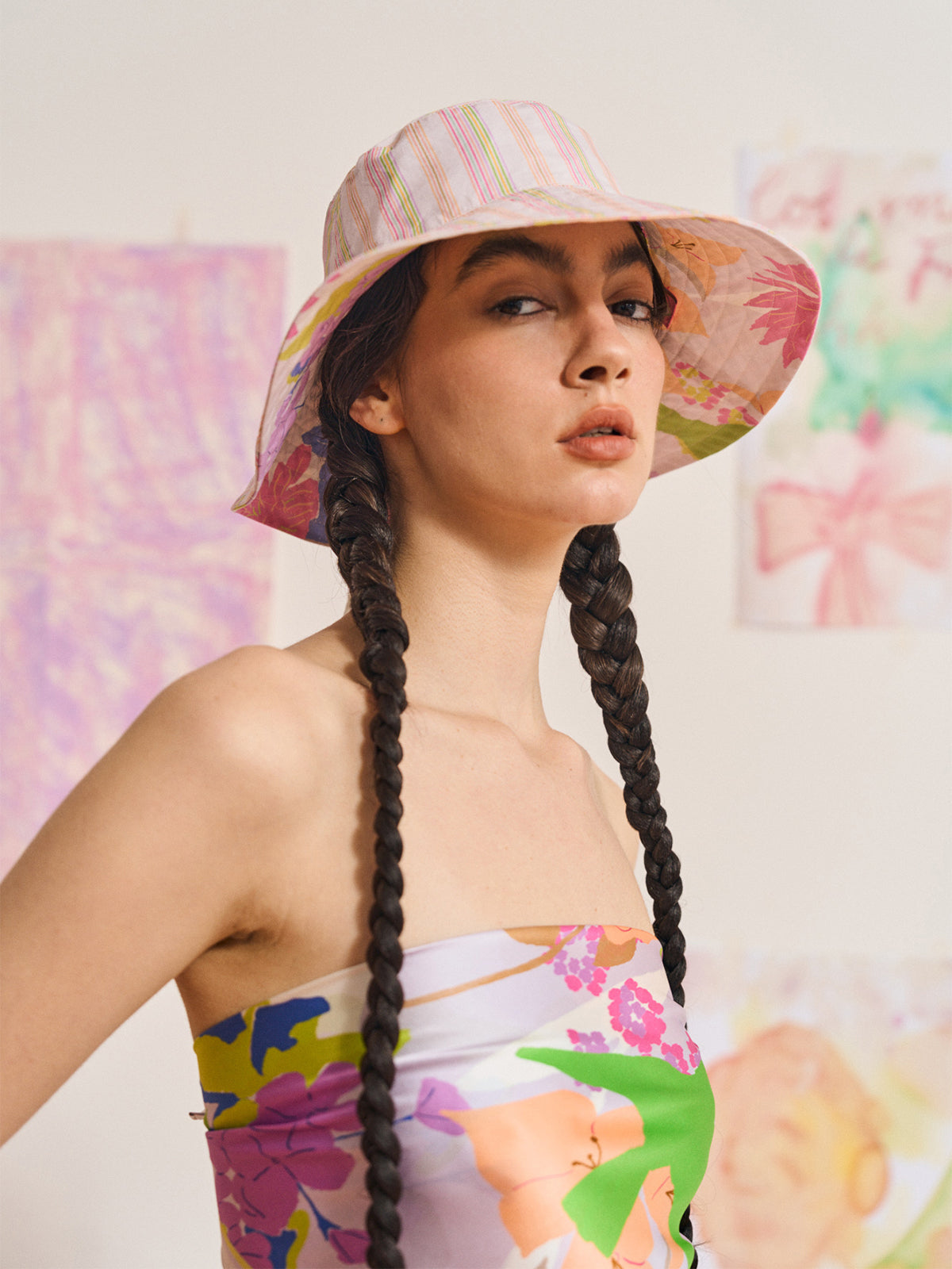 FRIDA x LOST PATTERN "Frida's Garden" Cotton Reversible Sun Hat - Pink - LOST PATTERN Hats