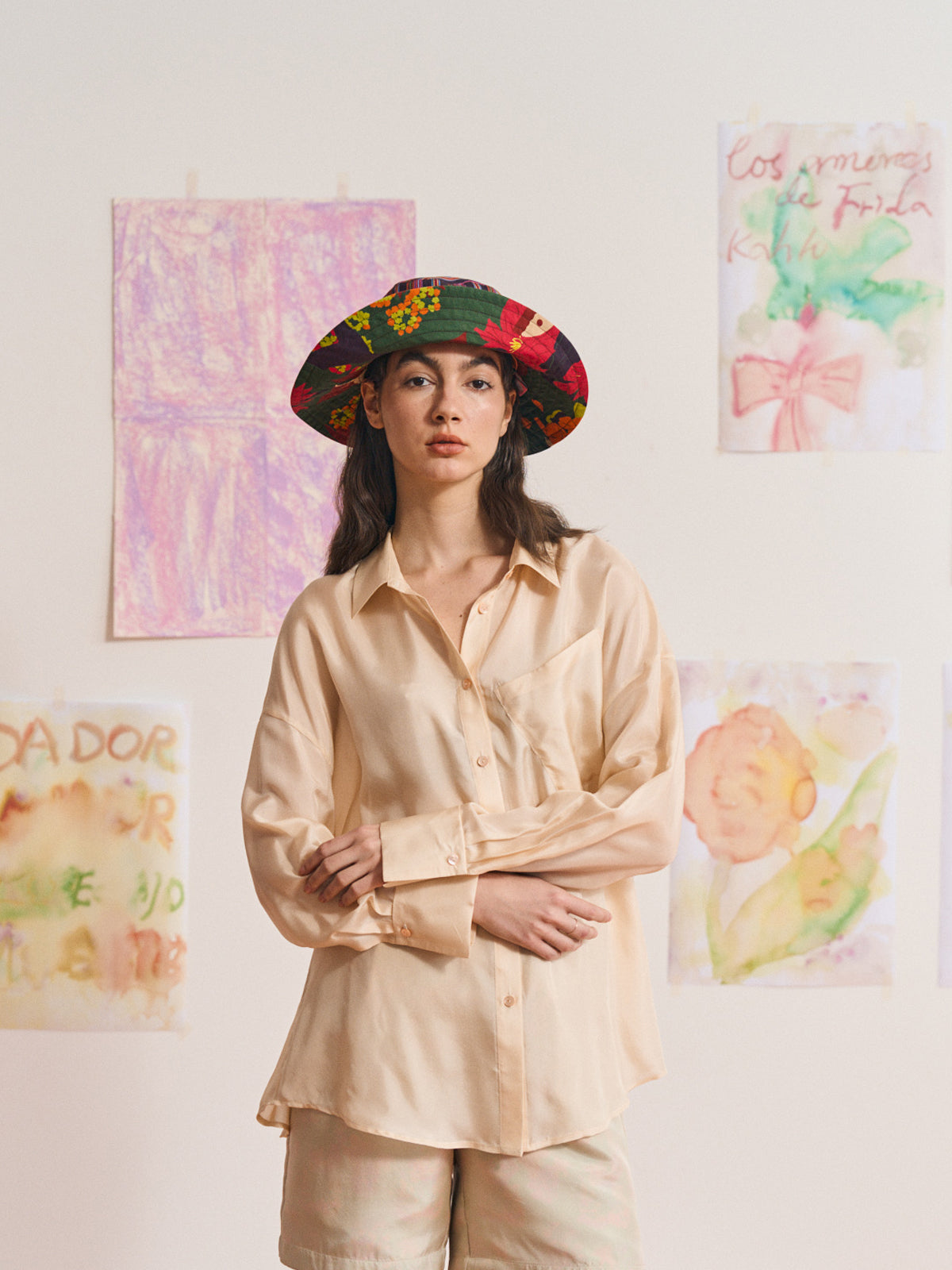 FRIDA x LOST PATTERN "Frida's Garden" Cotton Reversible Sun Hat - Green - LOST PATTERN Hats