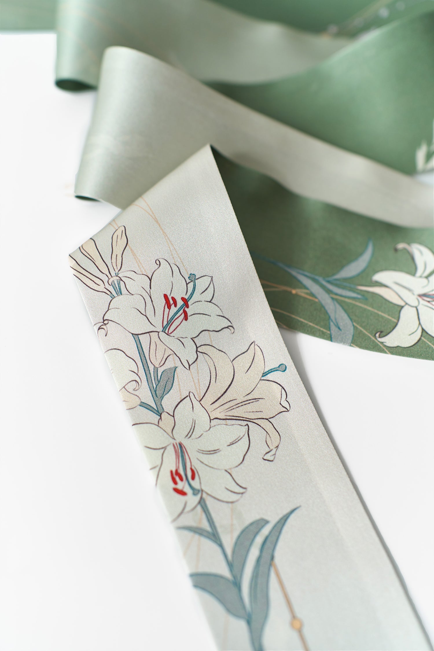 "Lily" Silk Skinny Scarf - Green - LOST PATTERN Silk Skinny Scarf