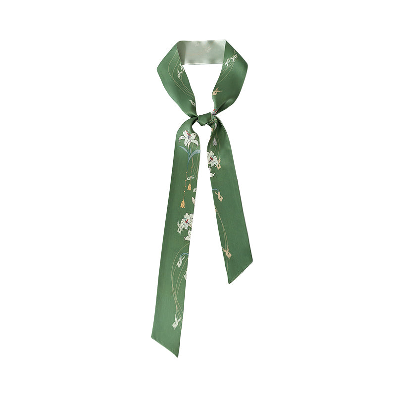 "Lily" Silk Skinny Scarf - Green - LOST PATTERN Silk Skinny Scarf