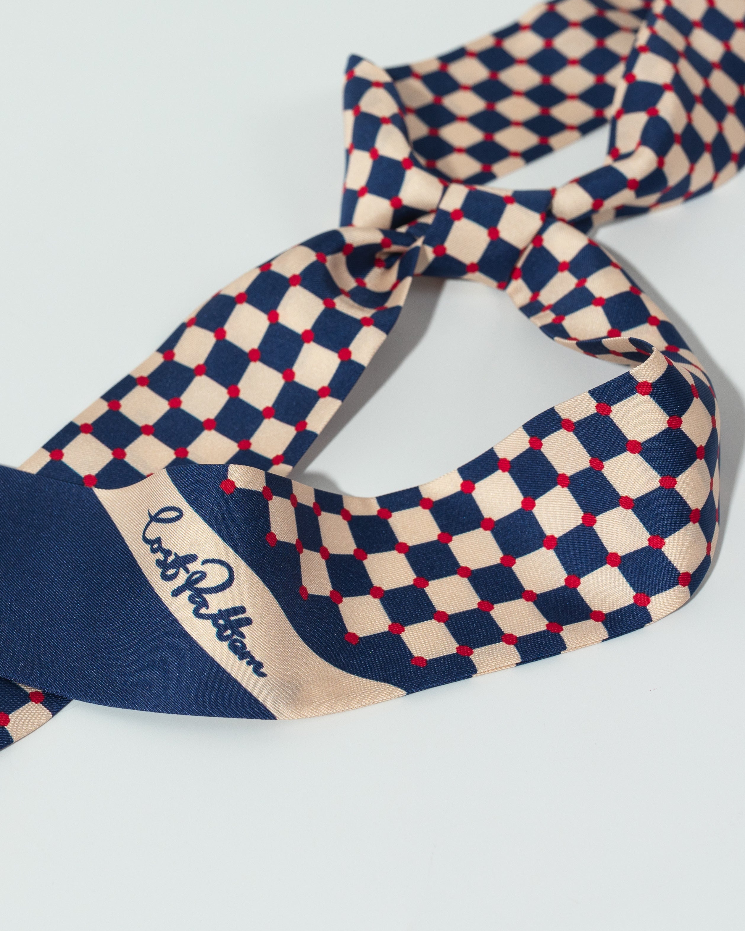 "Checkerboard" Twill Skinny Scarf - Blue - Blue - LOST PATTERN Silk Skinny Scarf