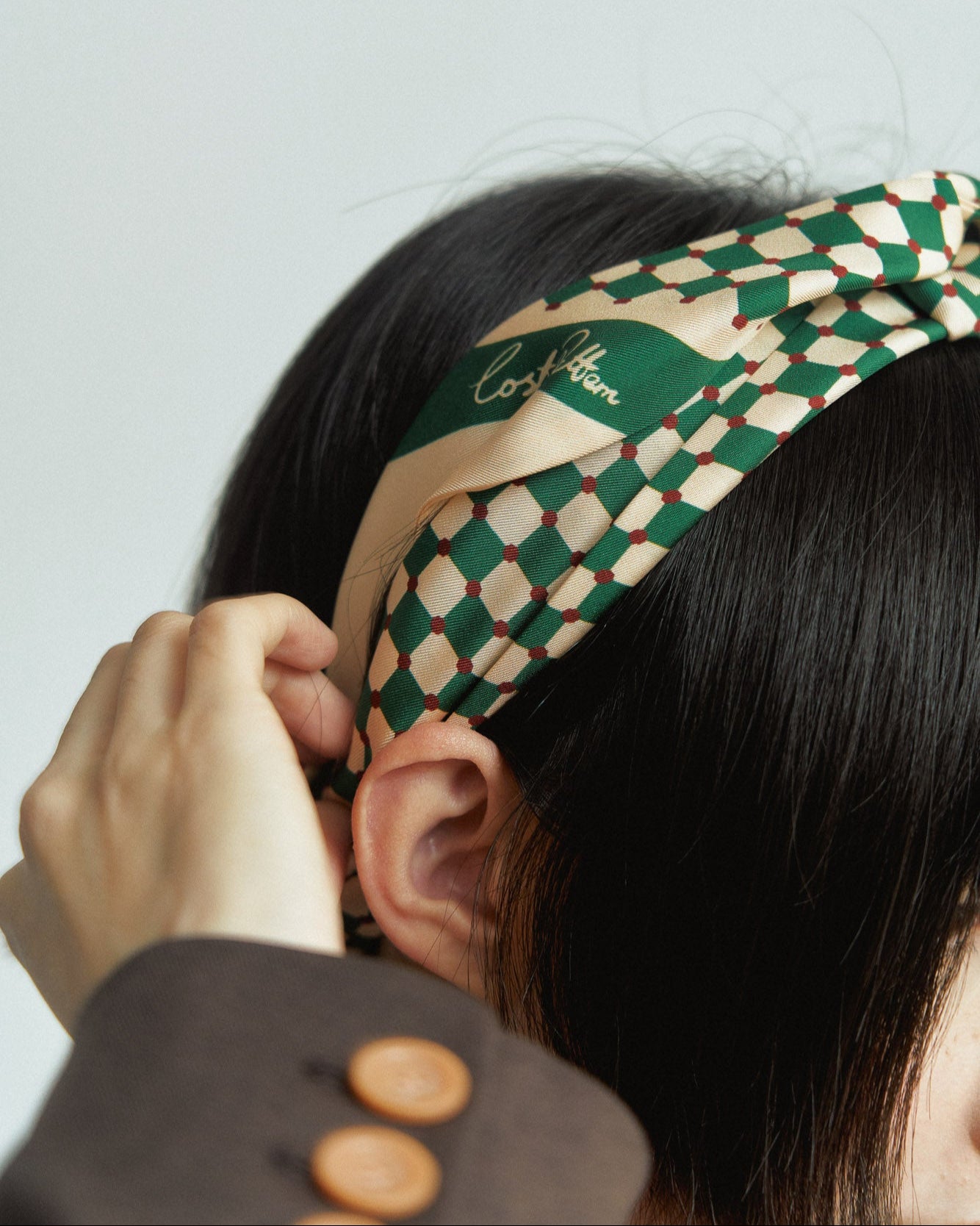 "Checkerboard" Twill Skinny Scarf - Green - Green - LOST PATTERN Silk Skinny Scarf