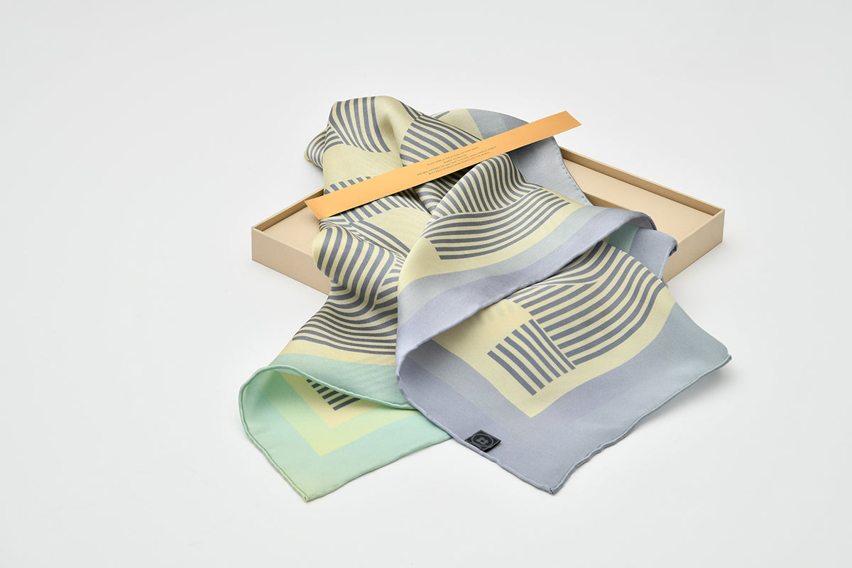 "Linear Language" Silk Bandana Scarf - Light Blue - Light Blue - LOST PATTERN Silk Square Scarf