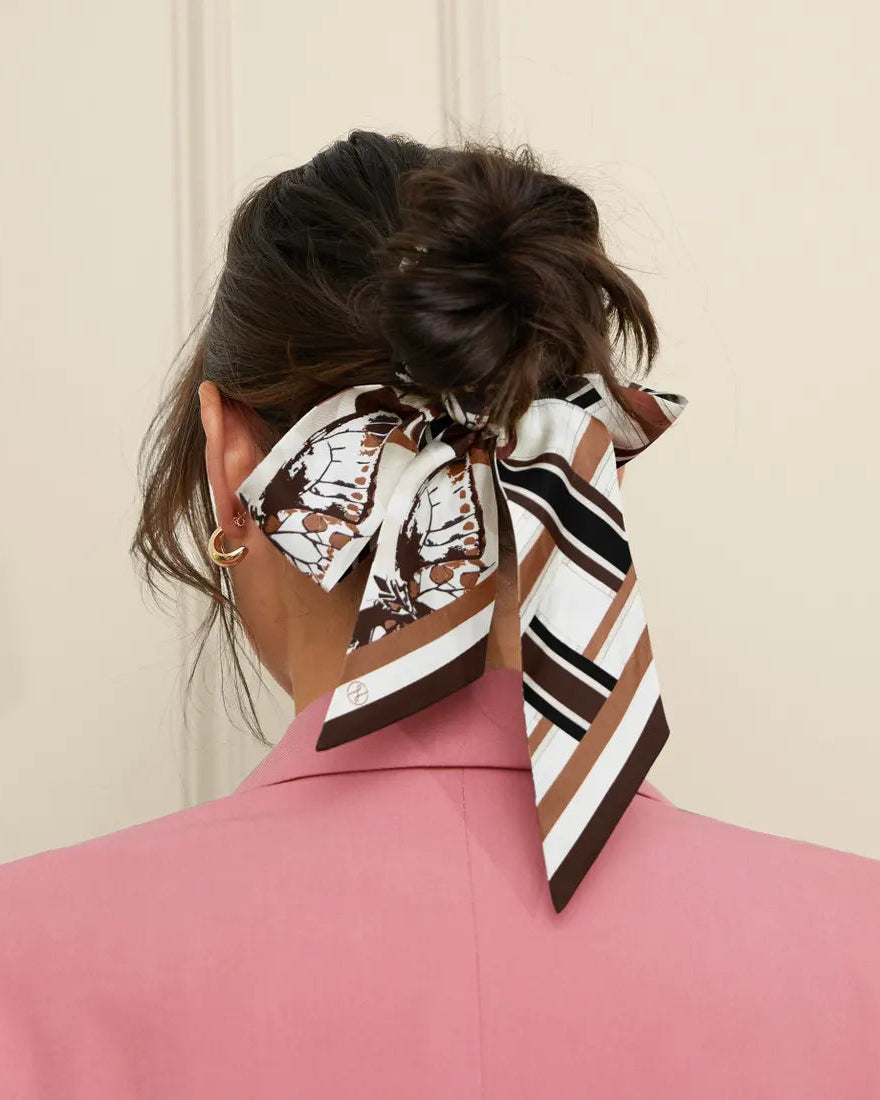 Lost Pattern x Leatherology Silk Twill Skinny Scarf - Neutral - Neutral - LOST PATTERN Silk Skinny Scarf
