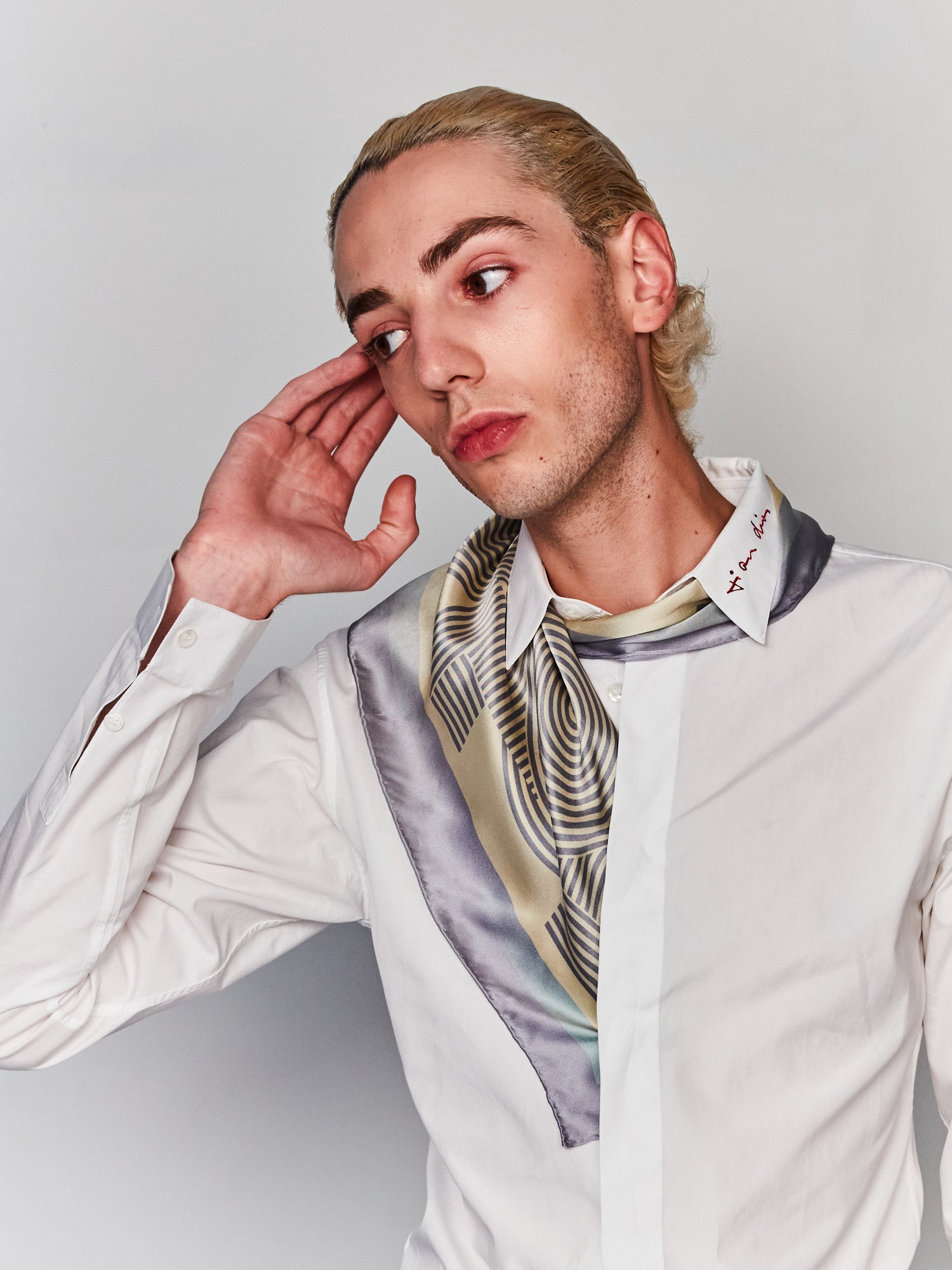 "Linear Language" Silk Bandana Scarf - Light Blue - Light Blue - LOST PATTERN Silk Square Scarf