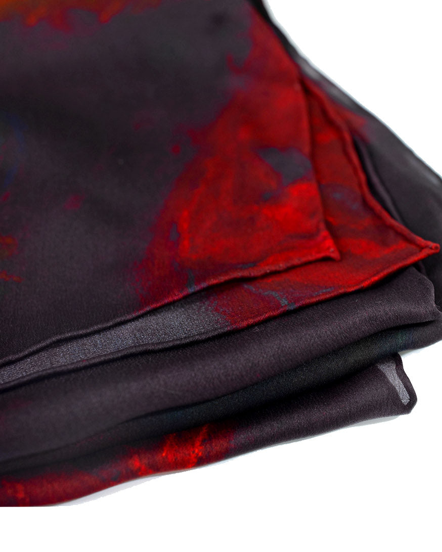 "La Rosa" Silk Shawl - Black & Red Rose - LOST PATTERN Silk Shawl