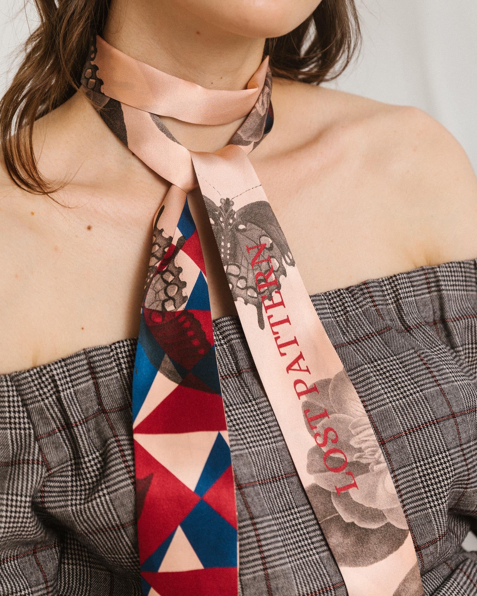 "Prism" Silk Skinny Scarf - Crimson Red - LOST PATTERN Silk Skinny Scarf