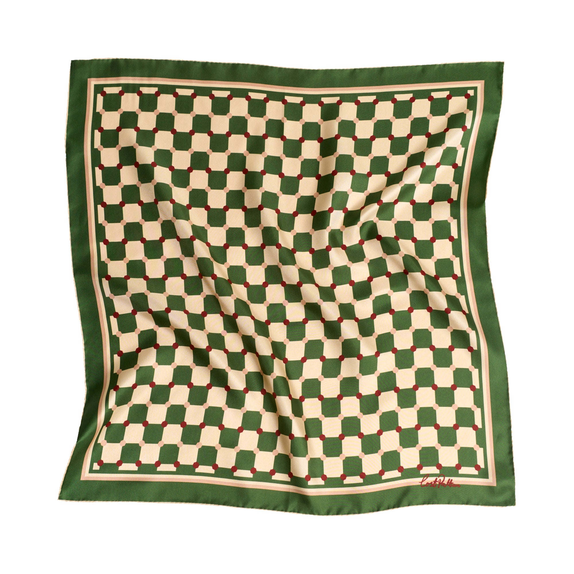 "Checkerboard" Silk Bandana Scarf - Green