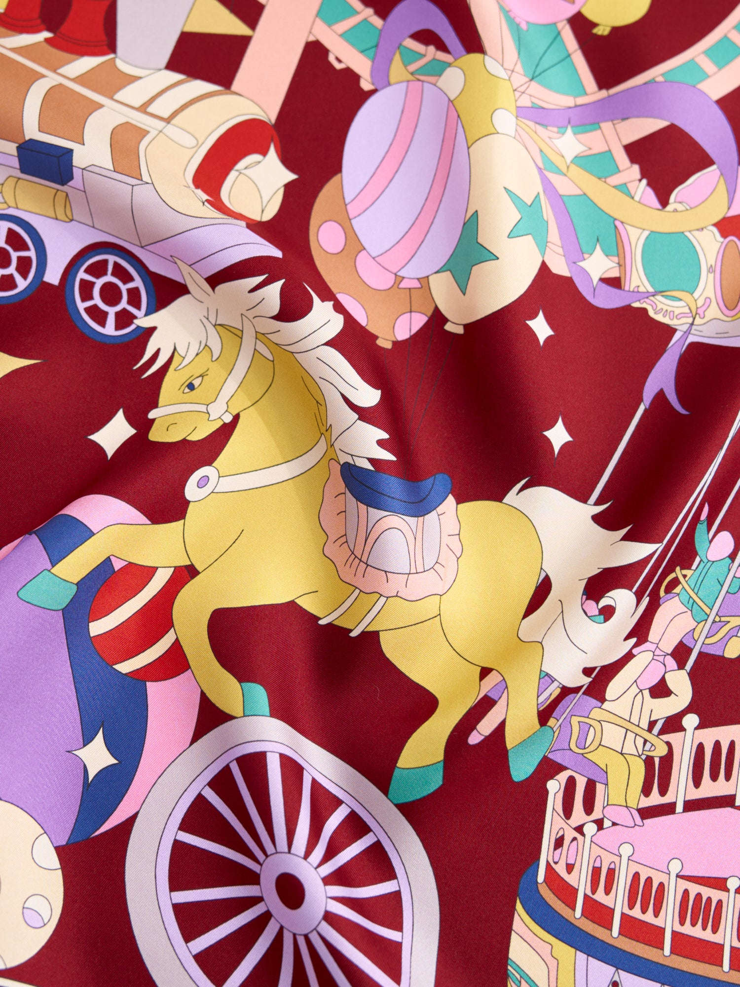 "Pop Pony" Silk Twill Large Square Scarf - Burgundy