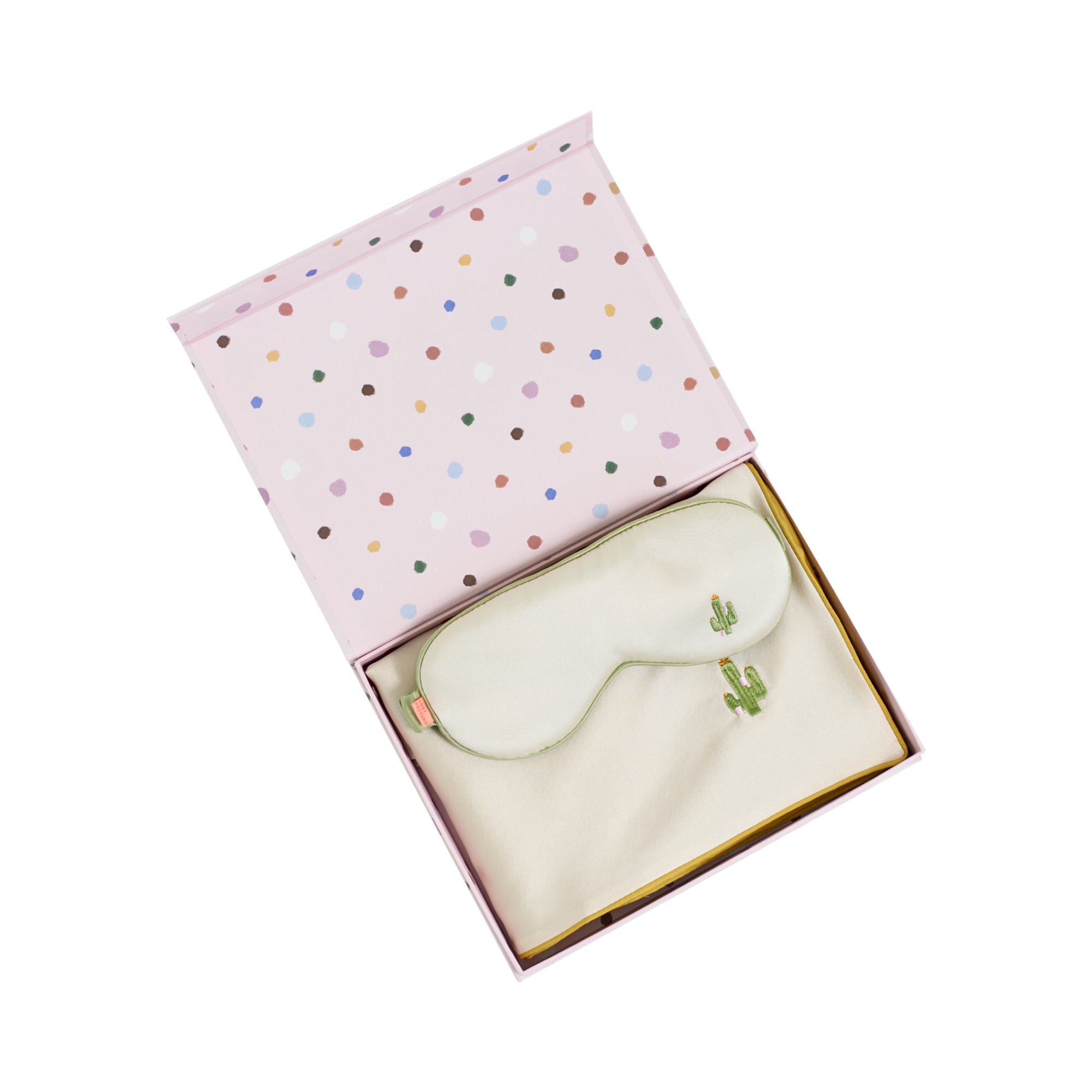 "Cactus" 2 Piece Silk Gift Set: Silk Pillowcase & Silk Sleep Eye Mask - Beige