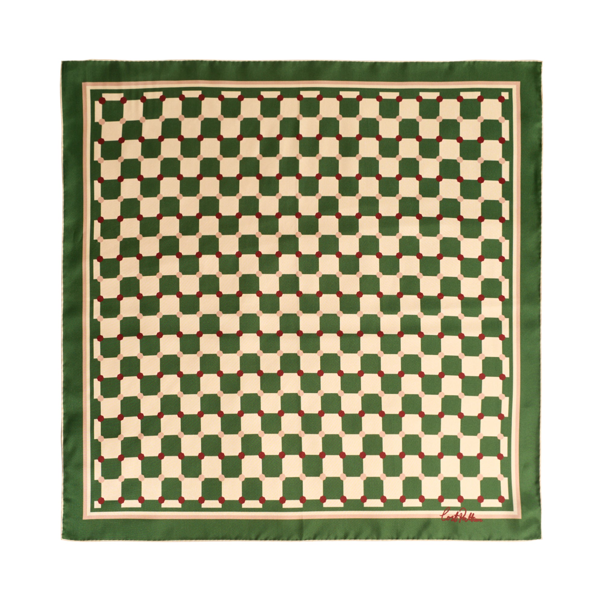 "Checkerboard" Silk Bandana Scarf - Green