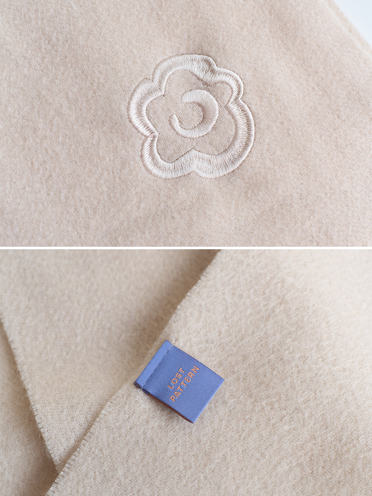 "Lost in Warmth" Classic Cashmere Scarf - Cream - LOST PATTERN Cashmere