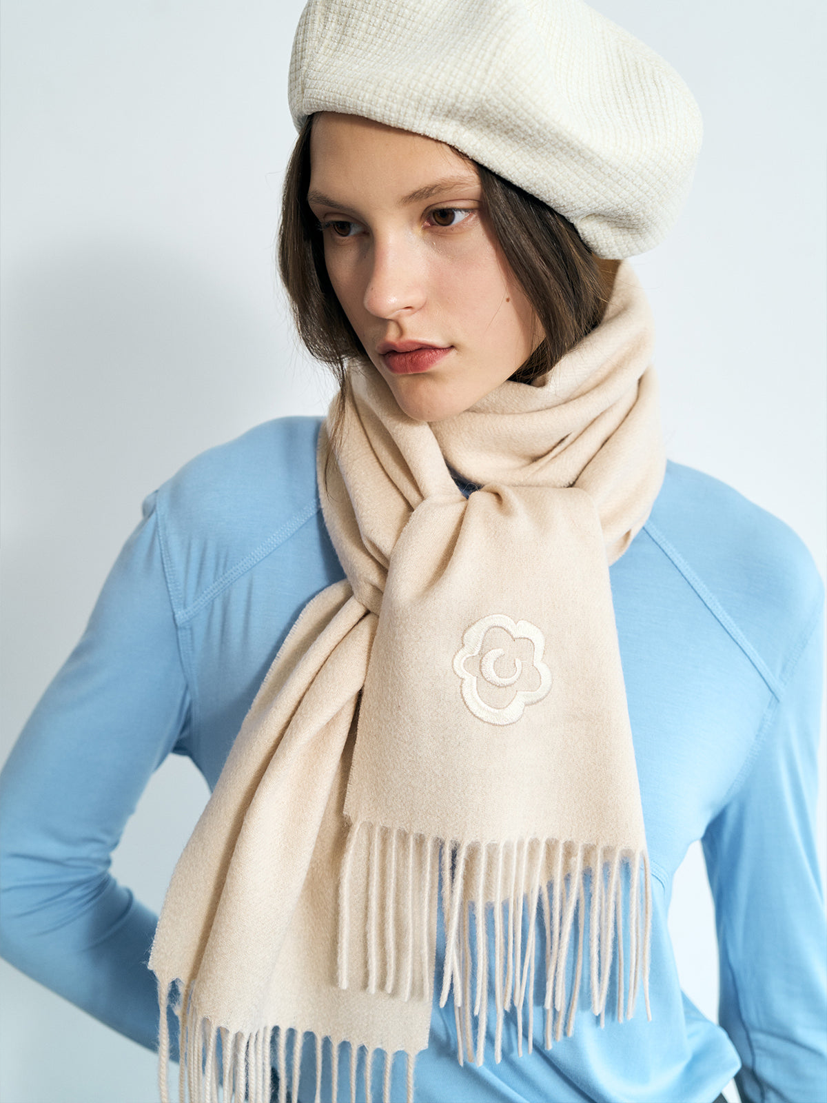 "Lost in Warmth" Classic Cashmere Scarf - Cream - LOST PATTERN Cashmere