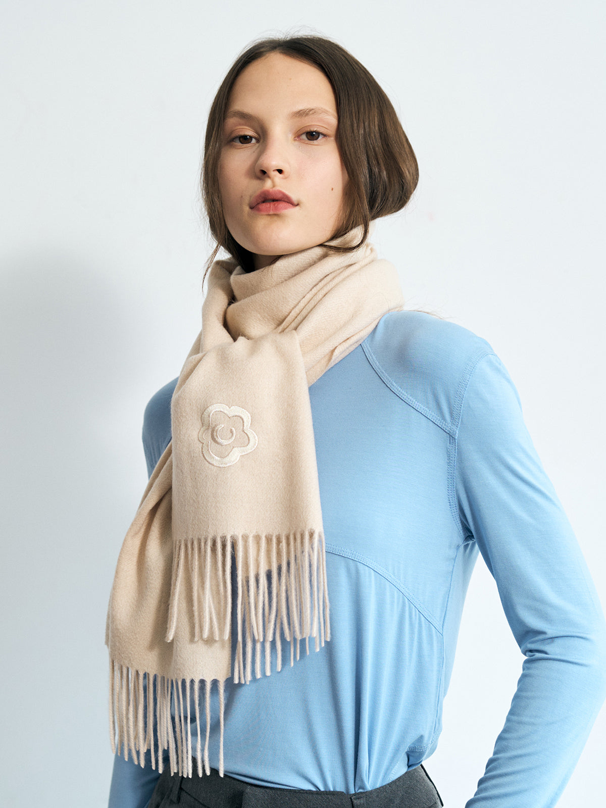 "Lost in Warmth" Classic Cashmere Scarf - Cream - LOST PATTERN Cashmere