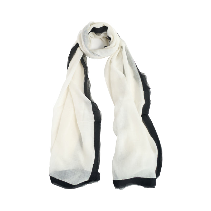 Silk-Bordered Cashmere Shawl - Black & White