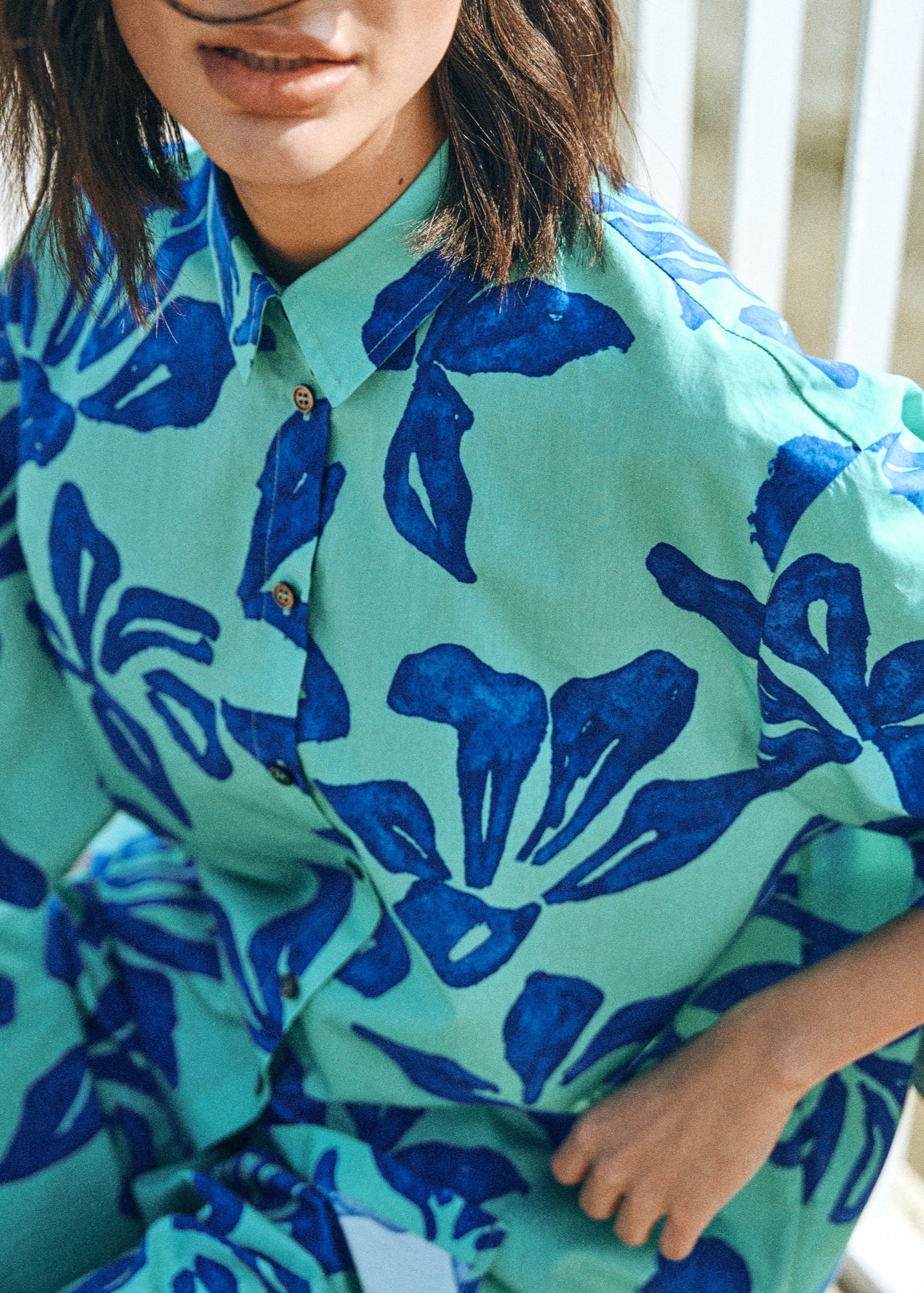 “Tropical Bliss” Oversized Shirt - Ocean Blue