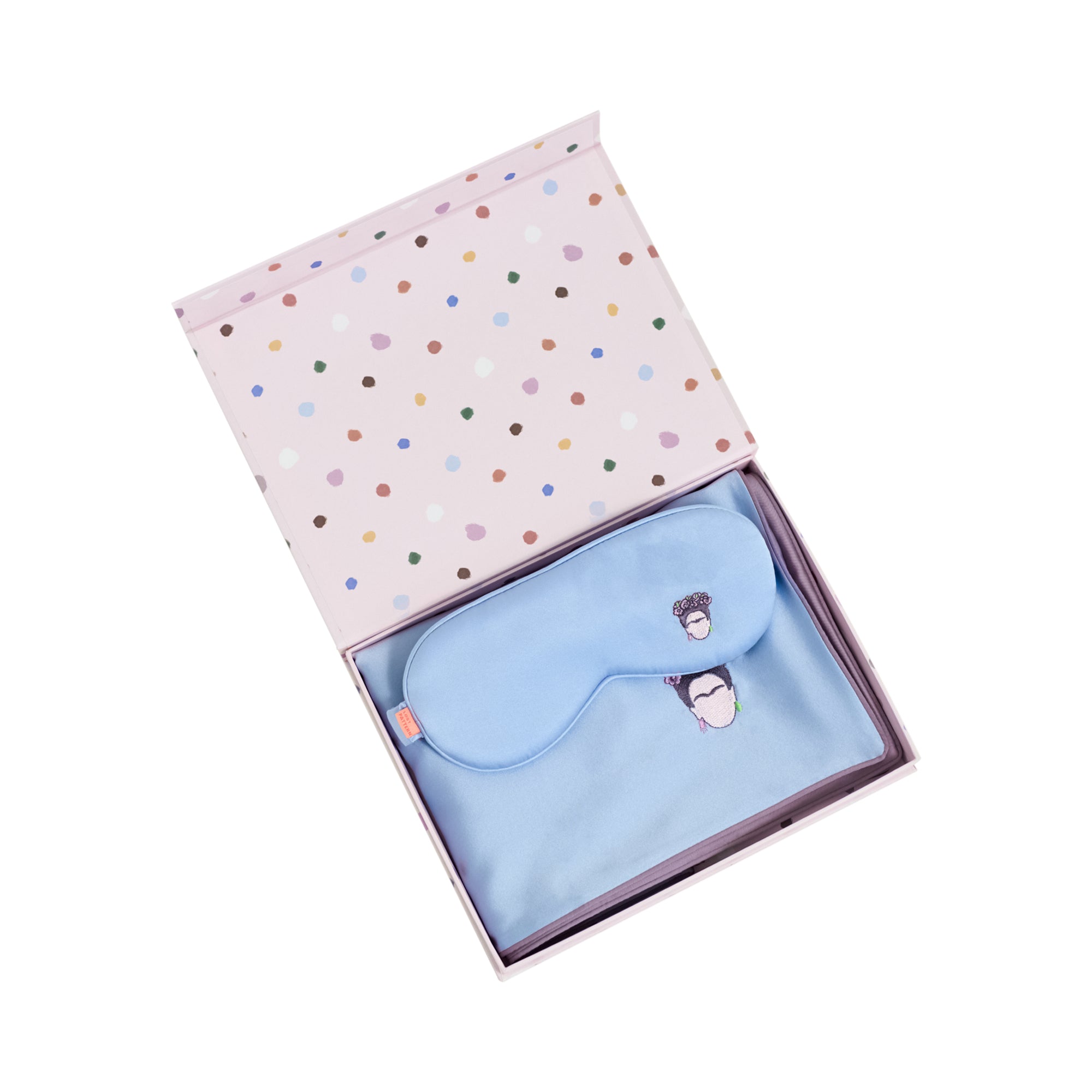 "Frida" 2 Piece Silk Gift Set: Silk Pillowcase & Silk Sleep Eye Mask - Blue