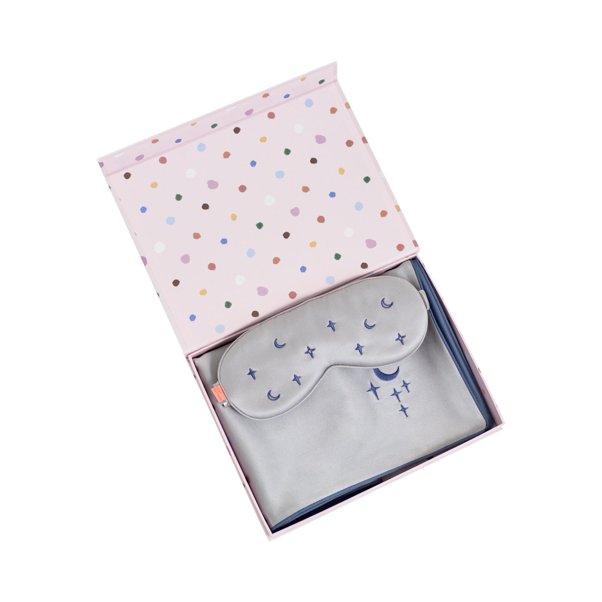 "Moonlit Stars" Silk 2 Piece Gift Set: Silk Pillowcase & Silk Sleep Eye Mask - Silver