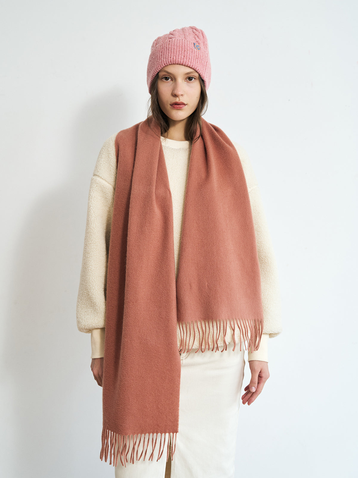 "Lost in Warmth" Classic Cashmere Scarf - Dusty Rose - LOST PATTERN Cashmere