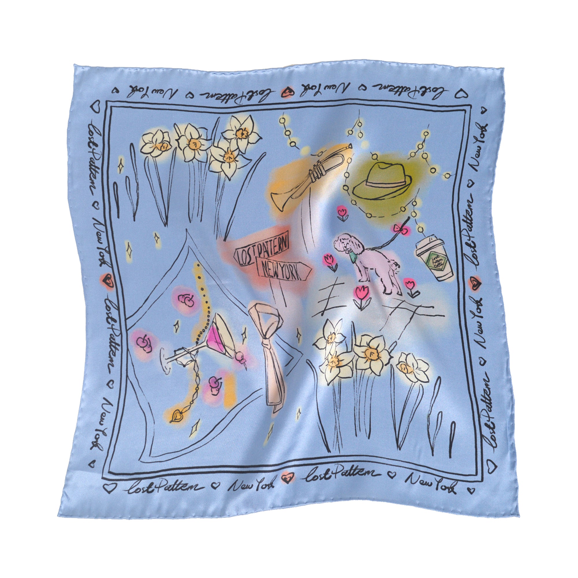 "New York in Sketches" Silk Pocket Square - Blue