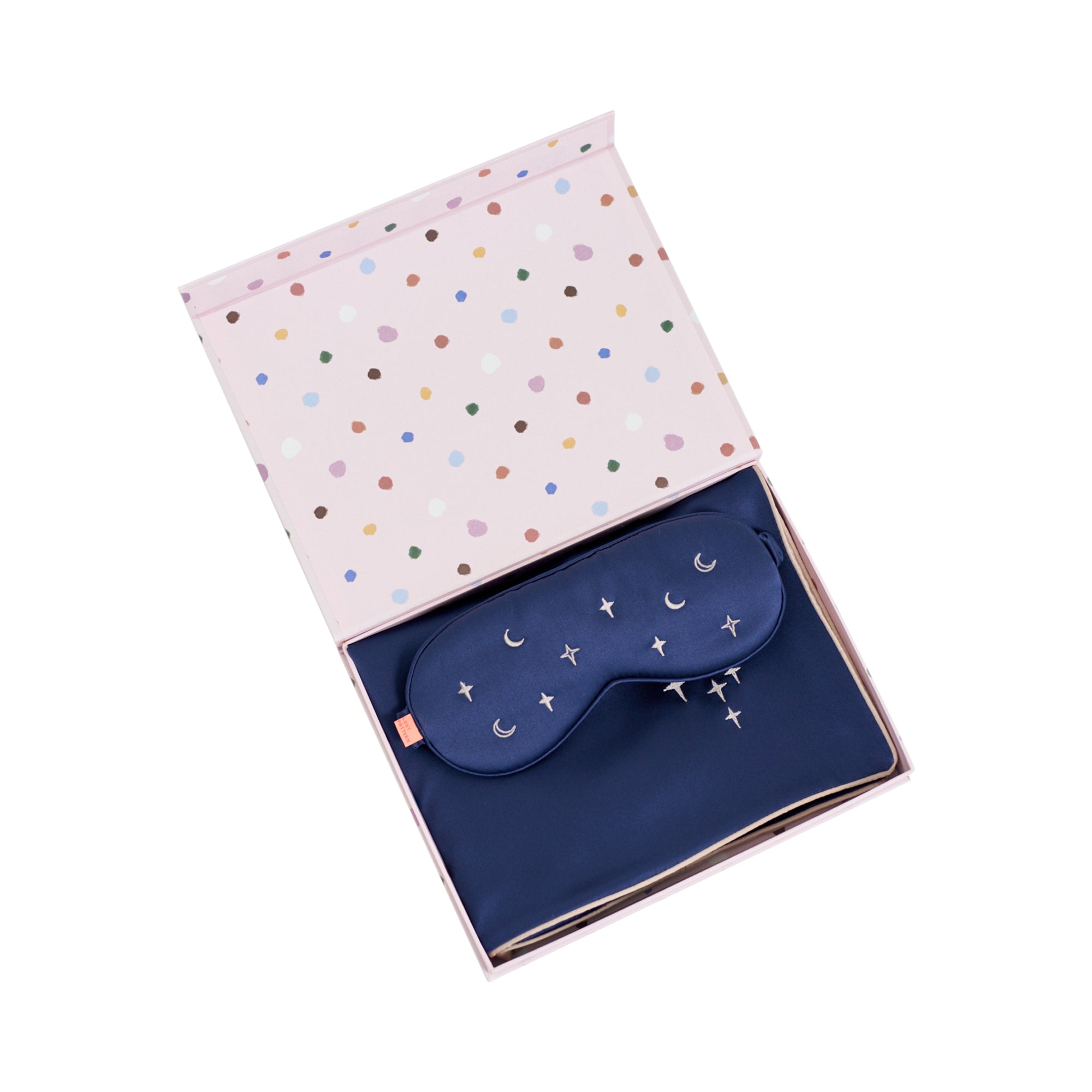 "Moonlit Stars" Silk 2 Piece Gift Set: Silk Pillowcase & Silk Sleep Eye Mask - Navy