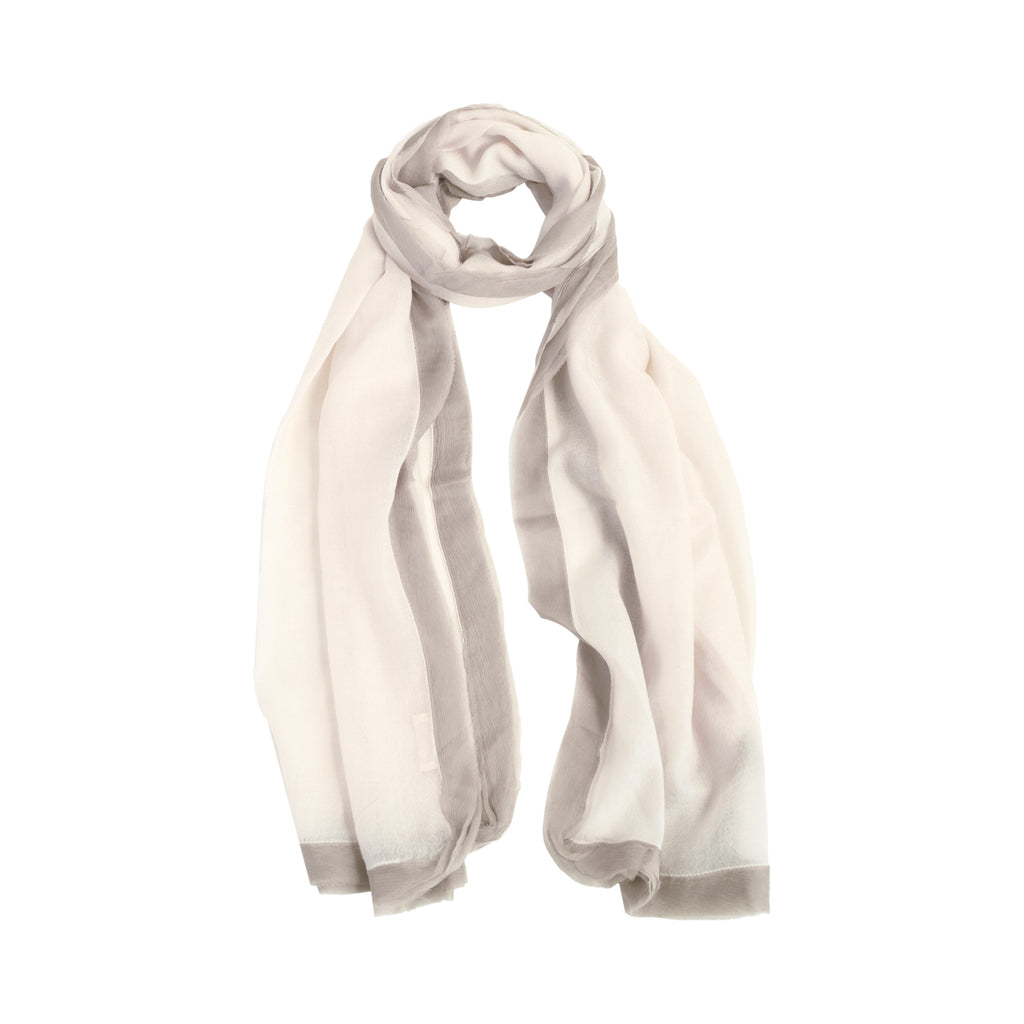 Silk-Bordered Cashmere Shawl - Beige & Grey
