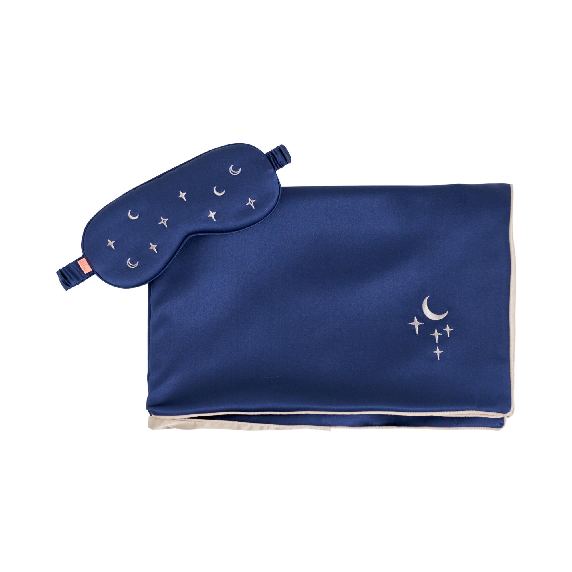 "Moonlit Stars" Silk 2 Piece Gift Set: Silk Pillowcase & Silk Sleep Eye Mask - Navy