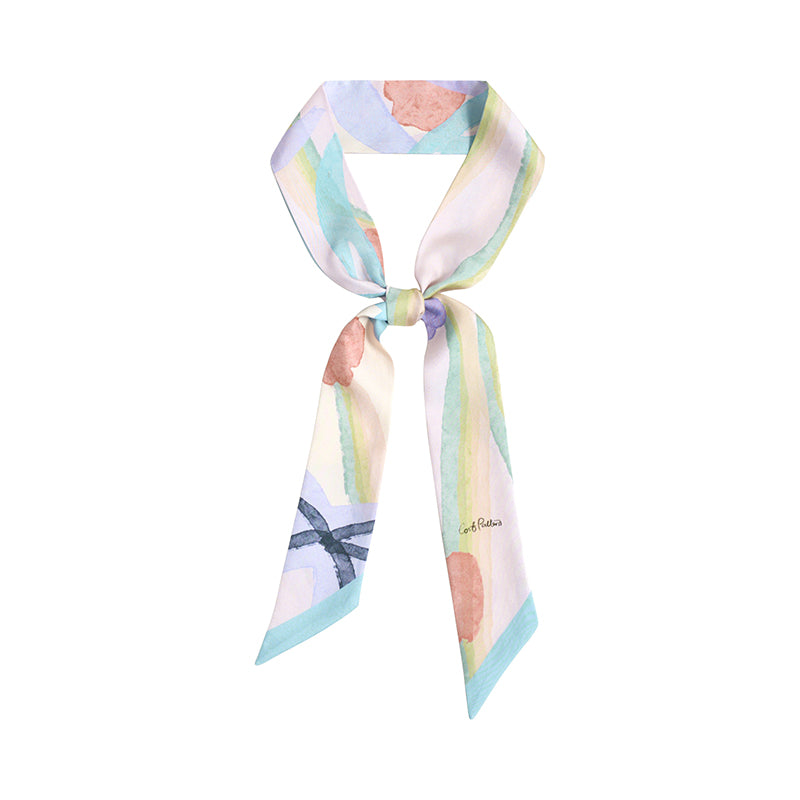 "Ethereal Mirage" Silk Twill Skinny Scarf - Pastel