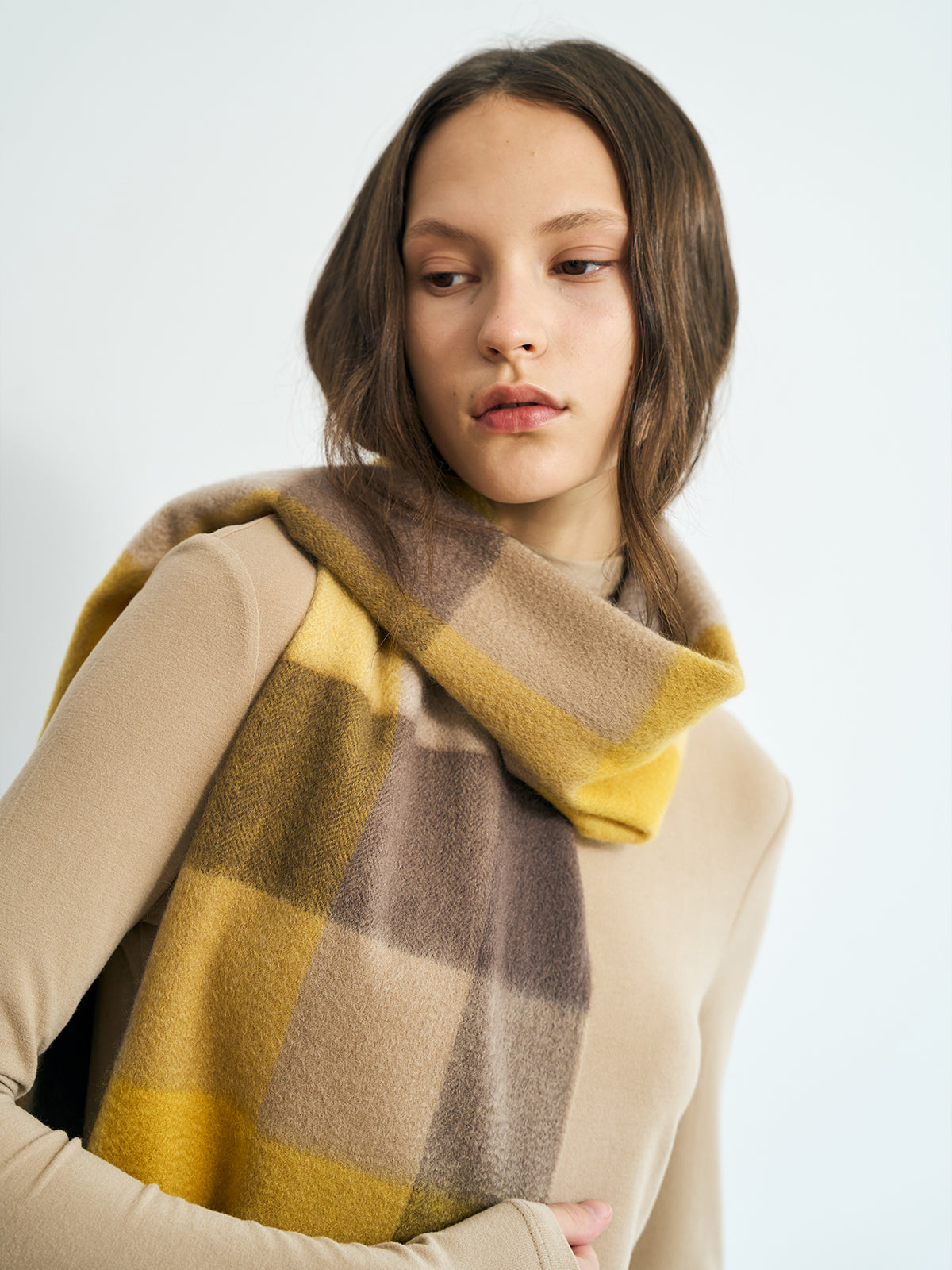 "Plaid" Cashmere Scarf - Yellow - LOST PATTERN Cashmere