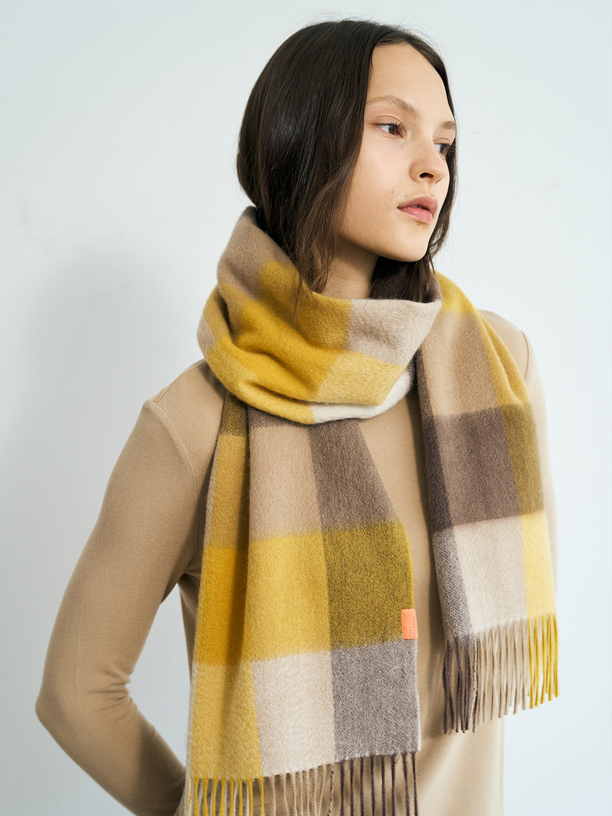 "Plaid" Cashmere Scarf - Yellow - LOST PATTERN Cashmere