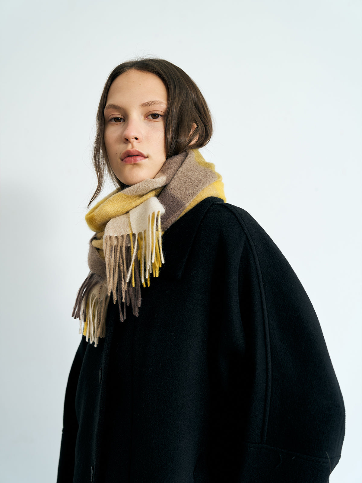 "Plaid" Cashmere Scarf - Yellow - LOST PATTERN Cashmere