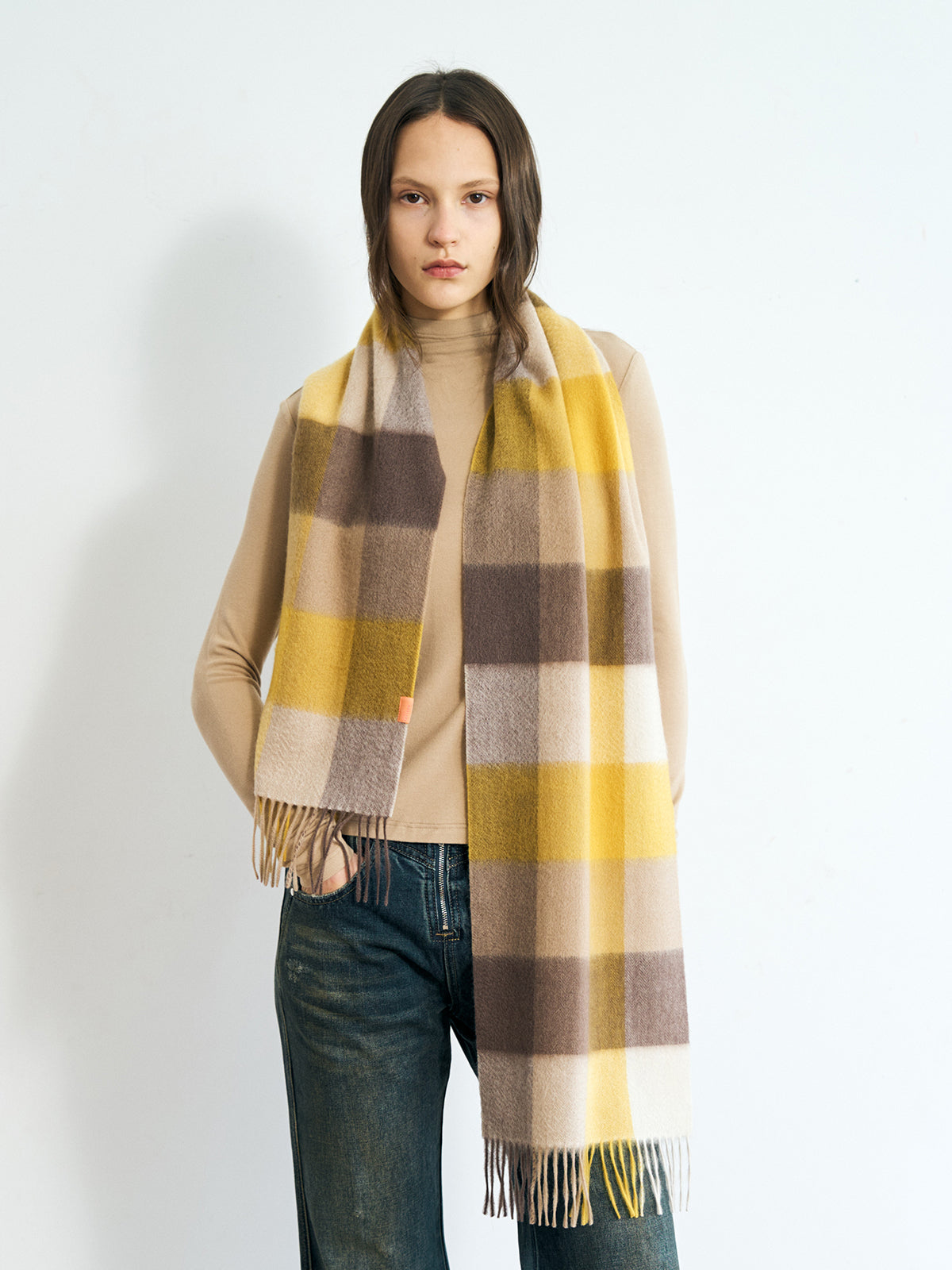 "Plaid" Cashmere Scarf - Yellow - LOST PATTERN Cashmere