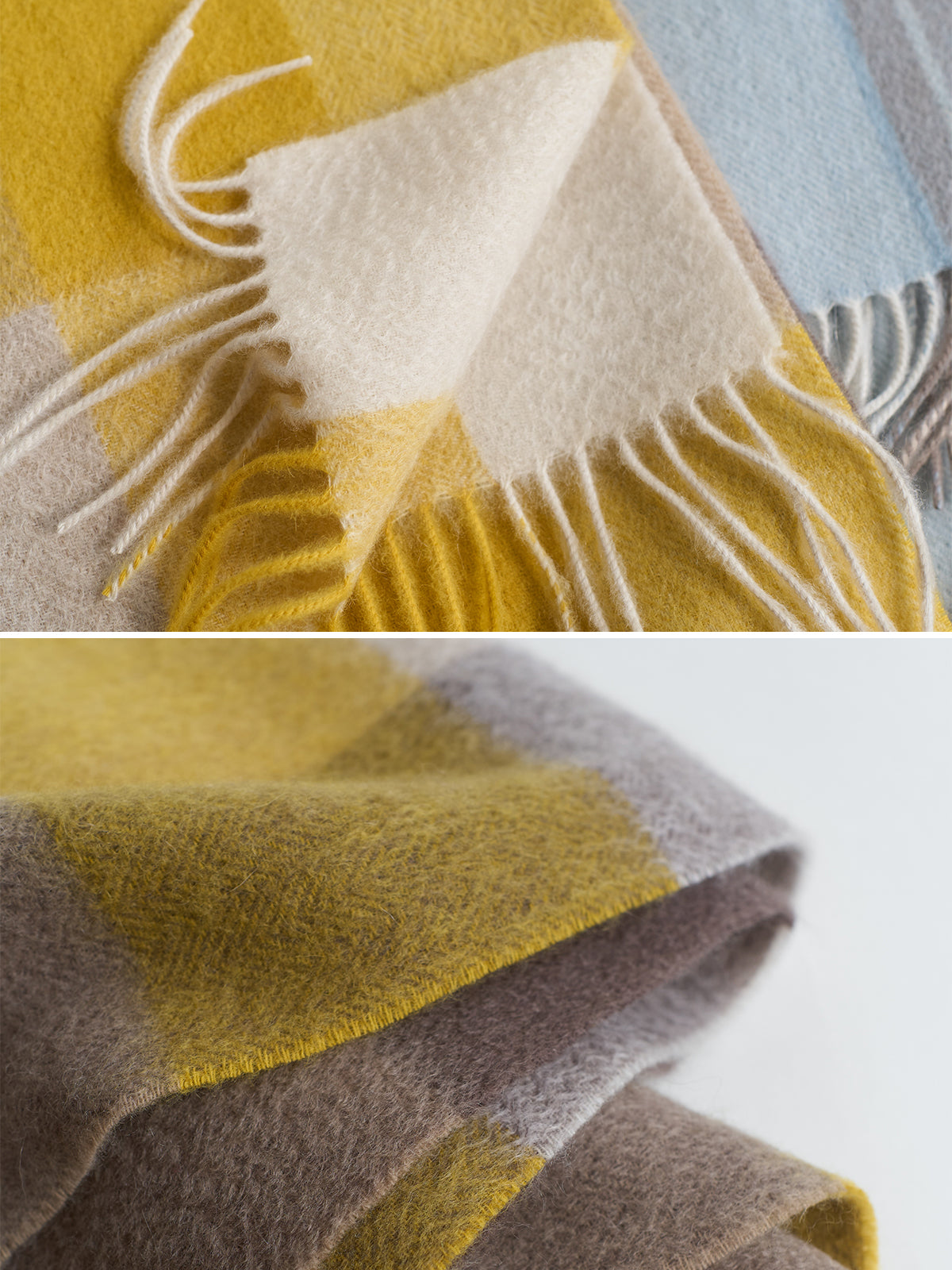 "Plaid" Cashmere Scarf - Yellow - LOST PATTERN Cashmere