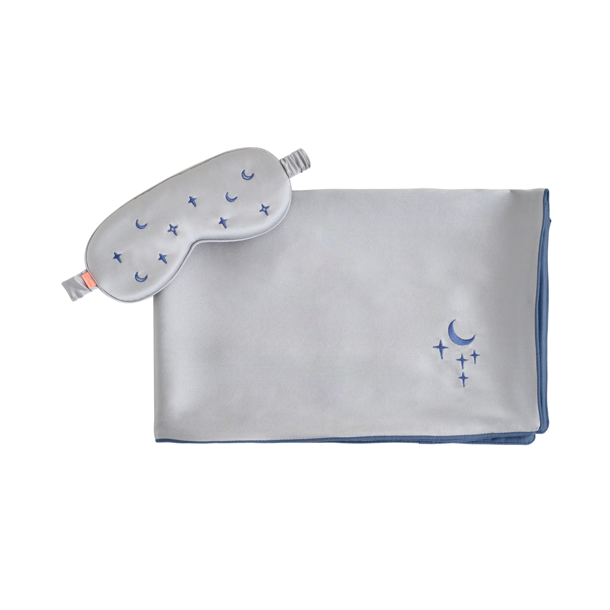 "Moonlit Stars" Silk 2 Piece Gift Set: Silk Pillowcase & Silk Sleep Eye Mask - Silver