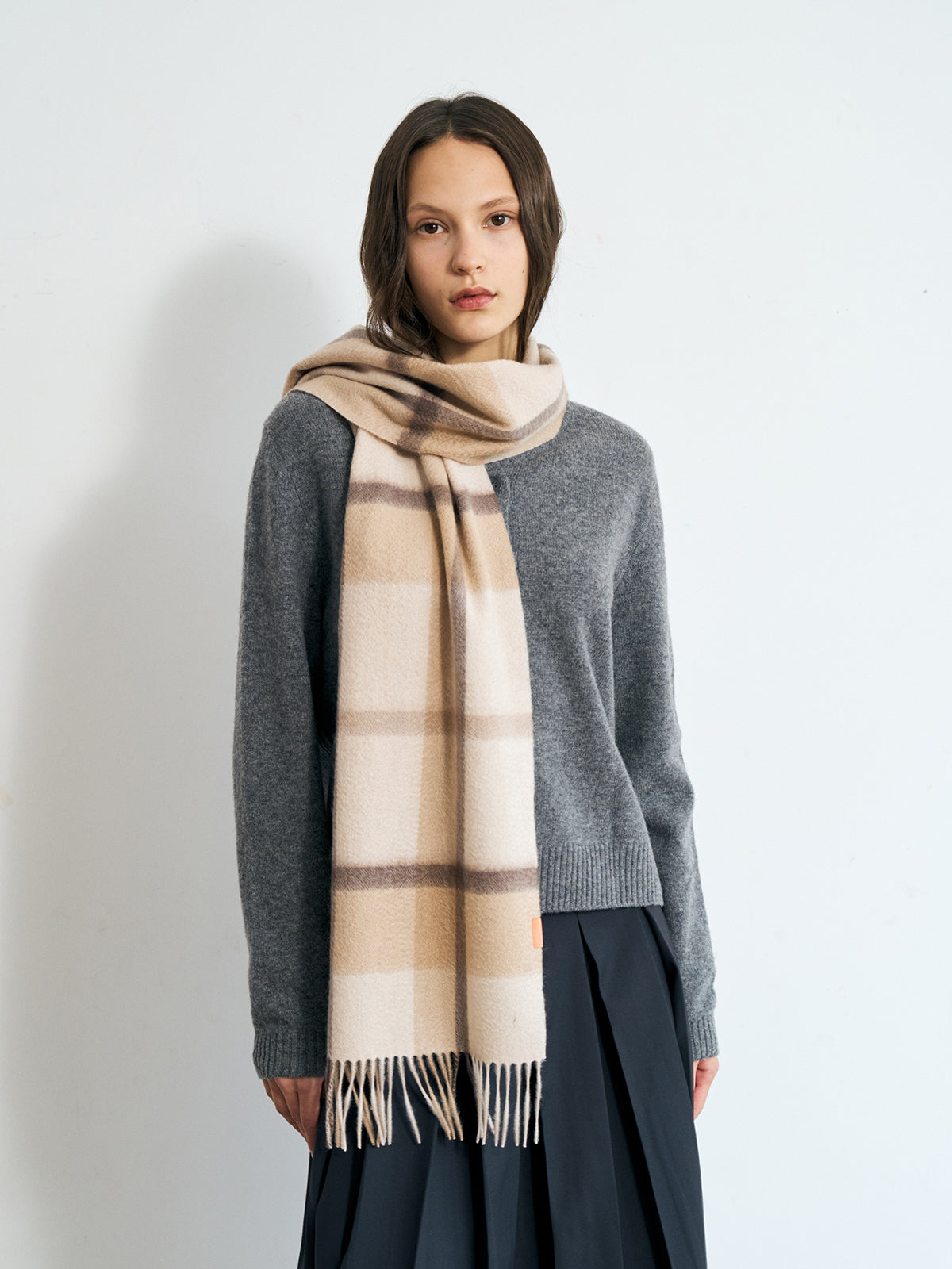 "Plaid" Cashmere Scarf - Coffee Cream - LOST PATTERN Cashmere