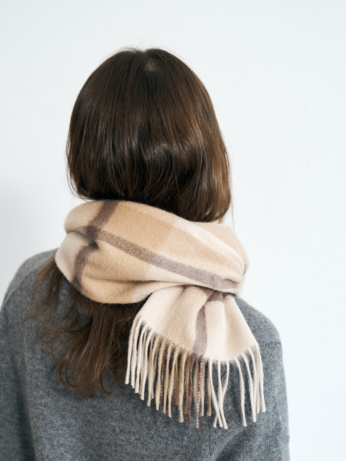 "Plaid" Cashmere Scarf - Coffee Cream - LOST PATTERN Cashmere