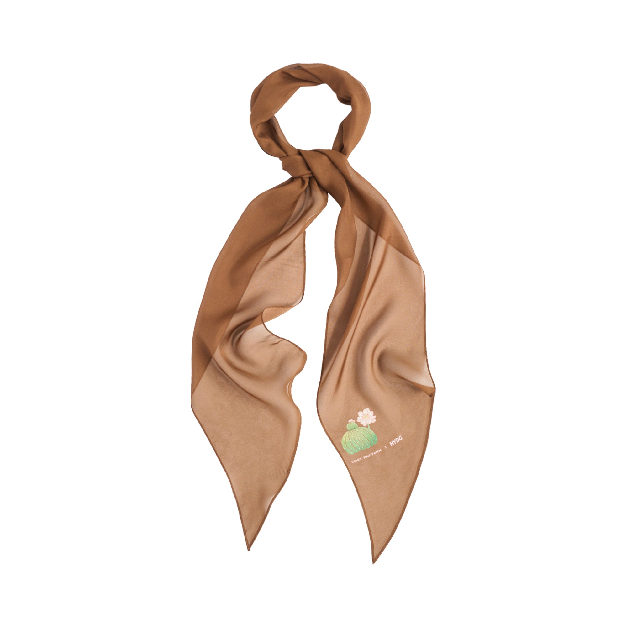 Lost Pattern x NYBG "Oasis Charms" Silk Chiffon Neck Scarf - Coffee