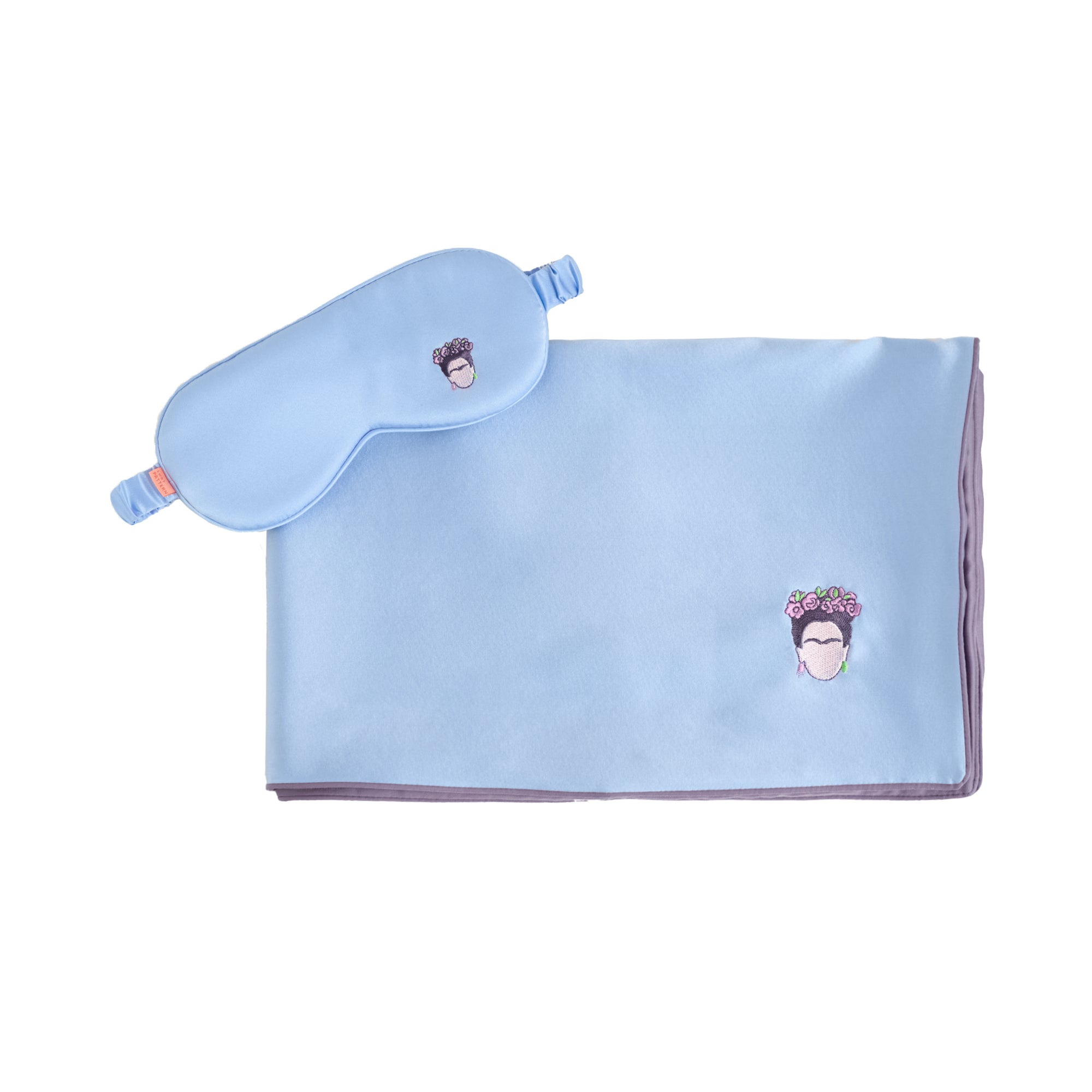 "Frida" 2 Piece Silk Gift Set: Silk Pillowcase & Silk Sleep Eye Mask - Blue
