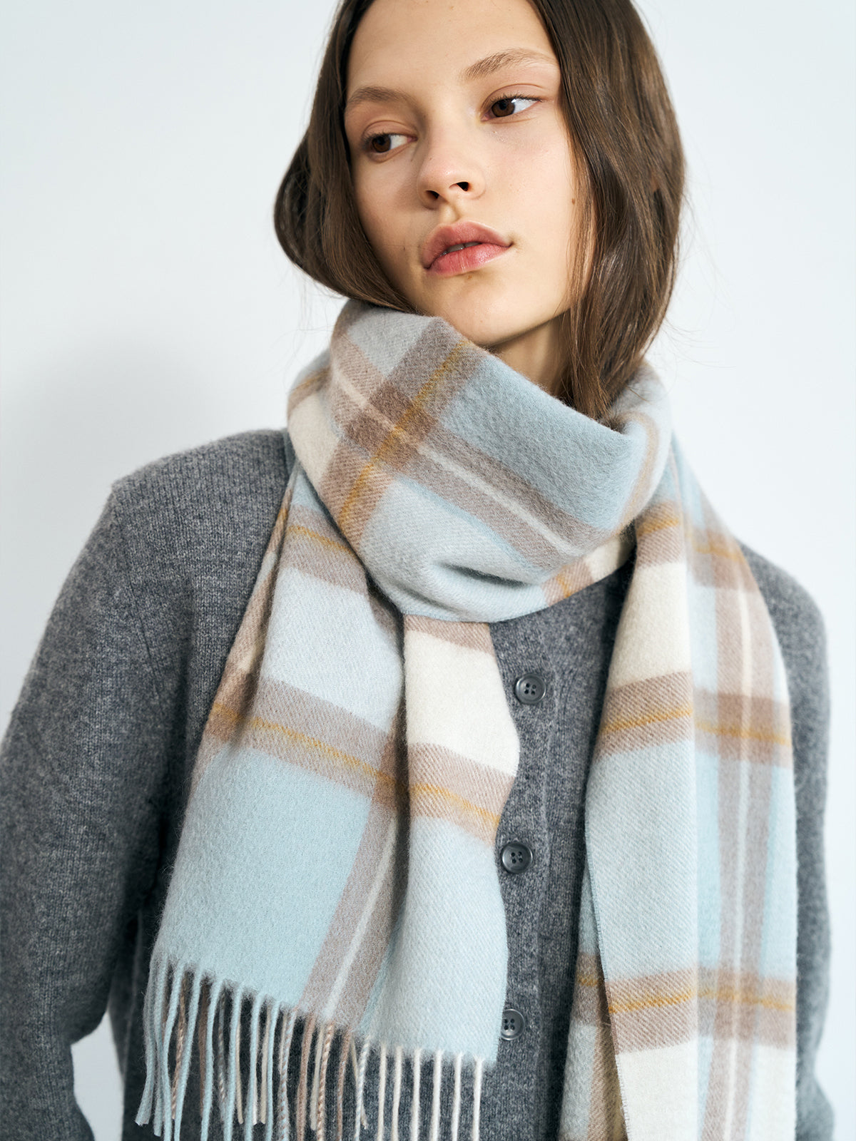 "Plaid" Cashmere Scarf - Blue - LOST PATTERN Cashmere