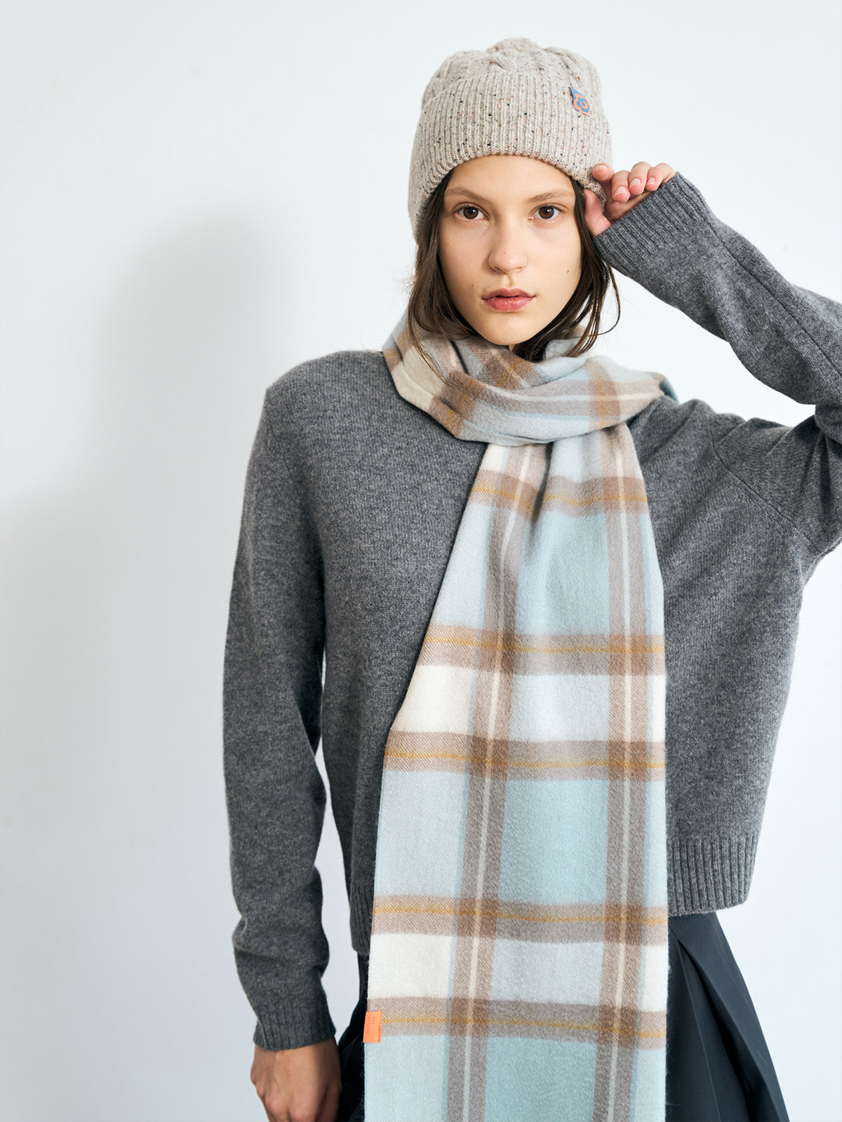 "Plaid" Cashmere Scarf - Blue - LOST PATTERN Cashmere