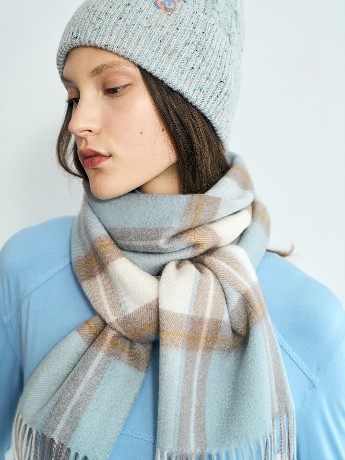 "Plaid" Cashmere Scarf - Blue - LOST PATTERN Cashmere