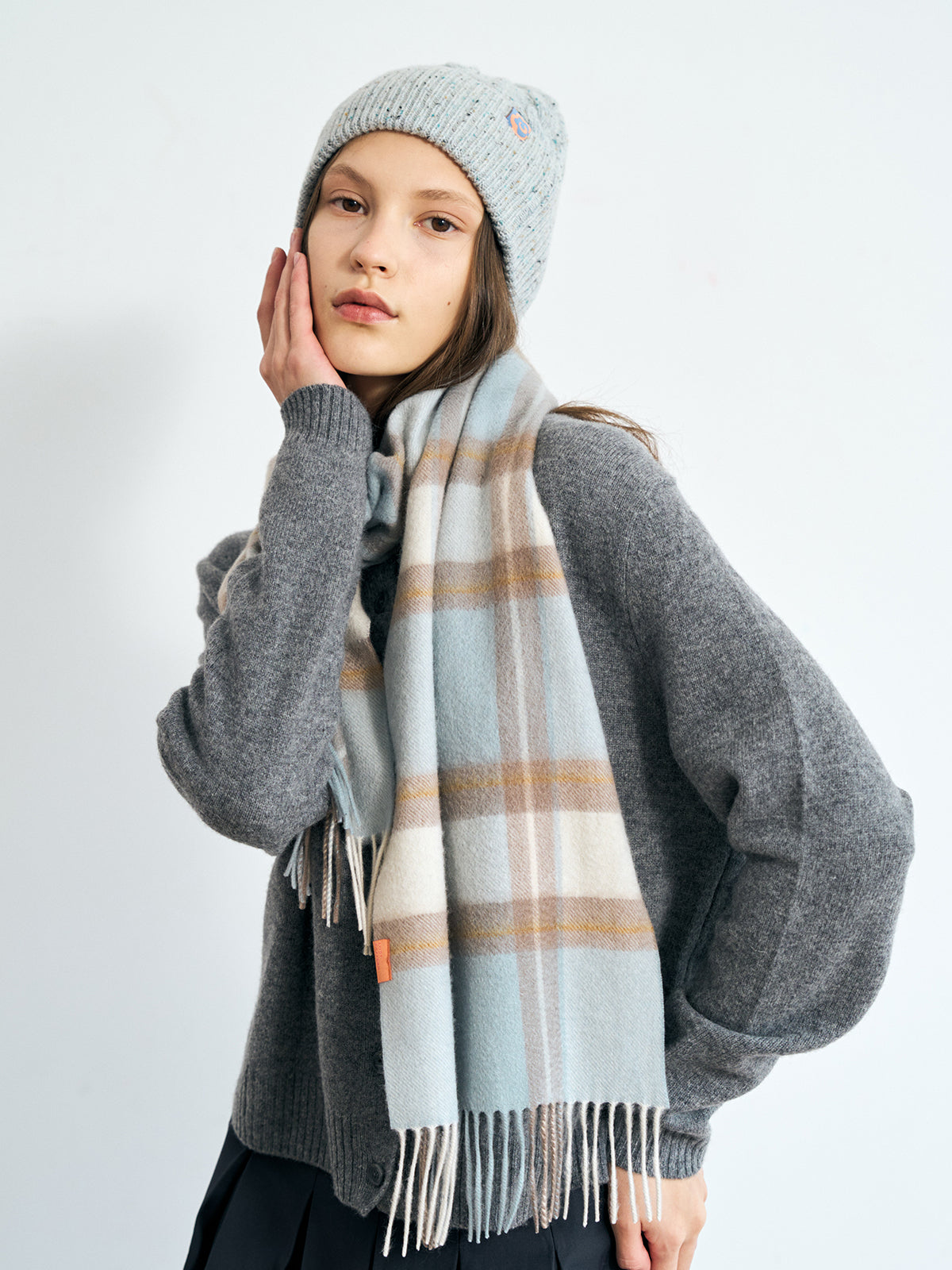 "Plaid" Cashmere Scarf - Blue - LOST PATTERN Cashmere