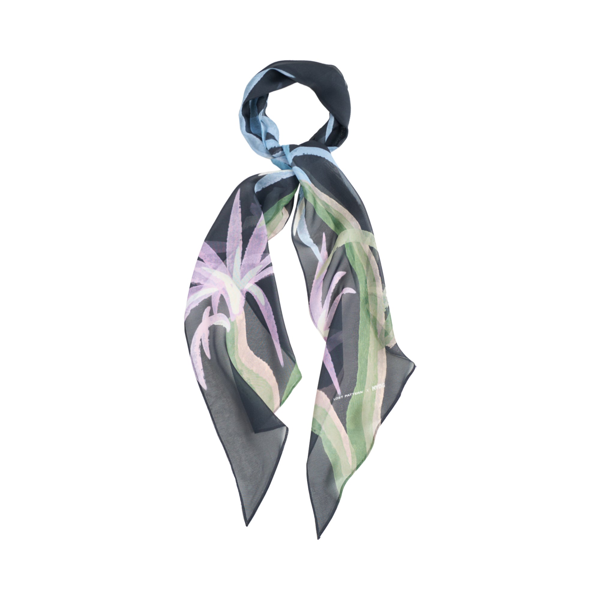 Lost Pattern x NYBG "Oasis Charms" Silk Chiffon Neck Scarf - Black