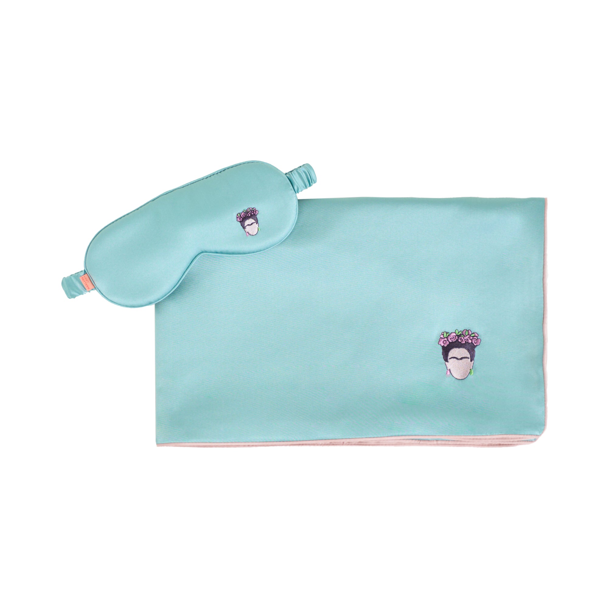 "Frida" 2 Piece Silk Gift Set: Silk Pillowcase & Silk Sleep Eye Mask - Teal