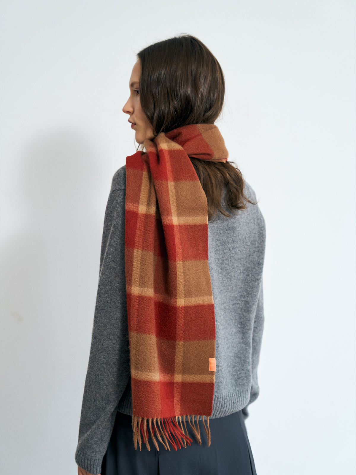 "Plaid" Cashmere Scarf - Brick Red - LOST PATTERN Cashmere