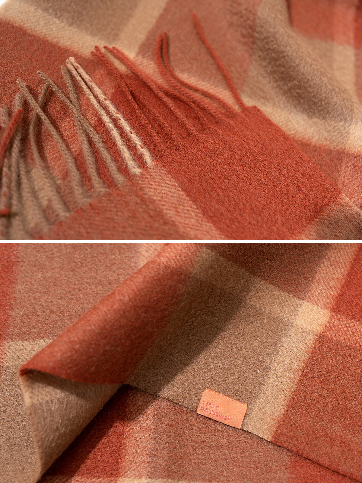 "Plaid" Cashmere Scarf - Brick Red - LOST PATTERN Cashmere