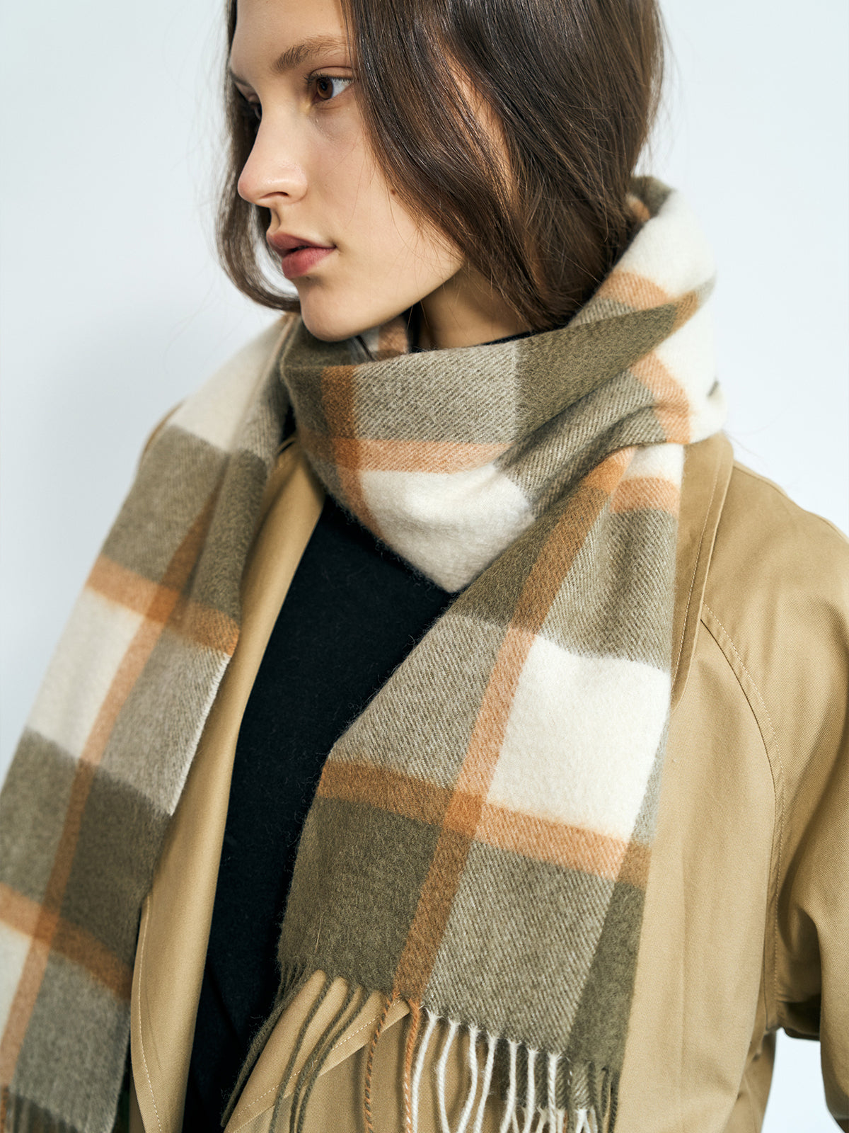 "Plaid" Cashmere Scarf - Matcha - LOST PATTERN Cashmere